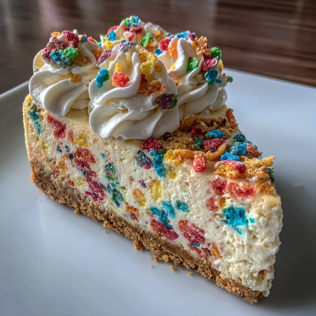 Deliciously Fun Fruity Pebble Cheesecake with Creamy Vanilla Delight