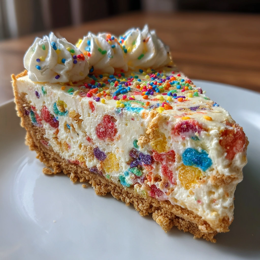 Deliciously Fun Fruity Pebble Cheesecake with Creamy Vanilla Delight