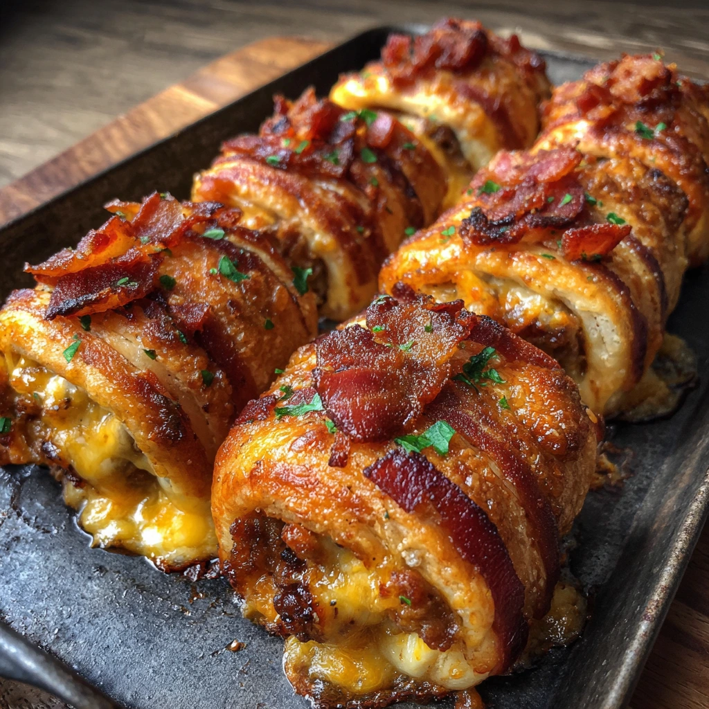 Savory Garlic Butter Bacon Cheeseburger Rollups with a Cheesy Twist