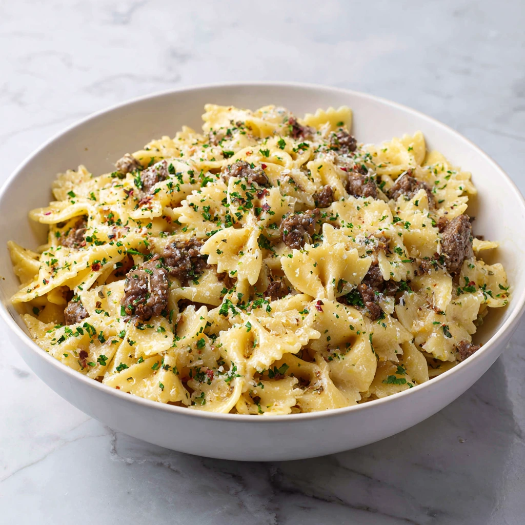 Savory Garlic Butter Bowtie Pasta with Tender Beef Perfection