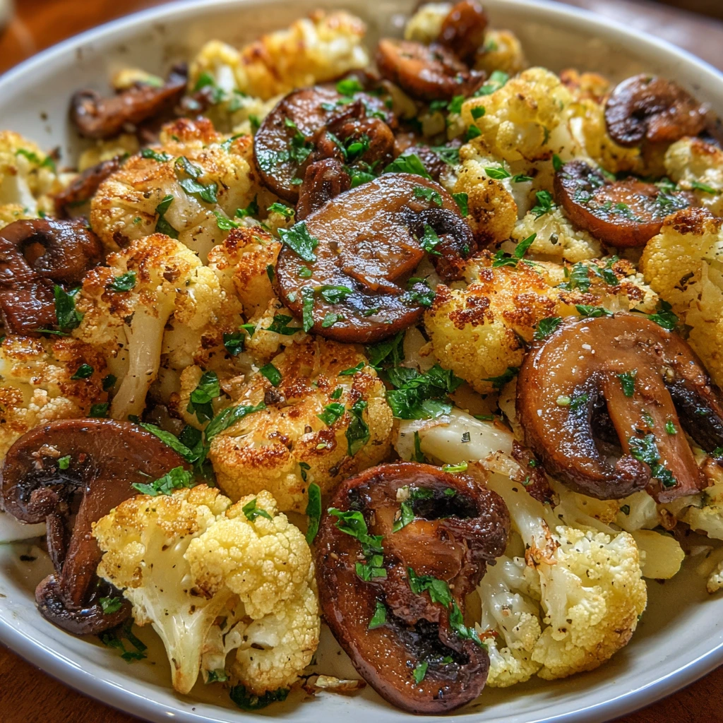 Savory Garlic Cauliflower Mushroom Skillet with Spinach and Herbs