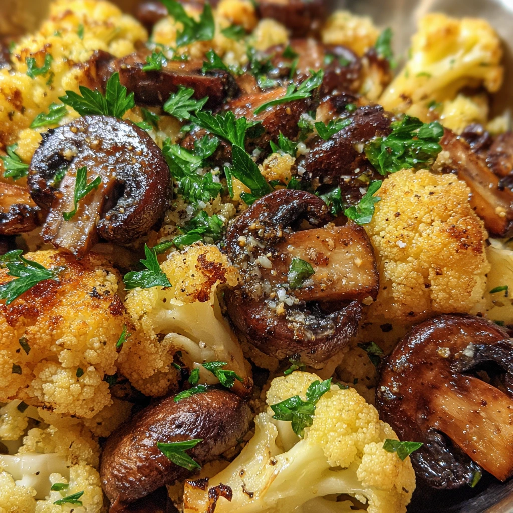 Savory Garlic Cauliflower Mushroom Skillet with Spinach and Herbs