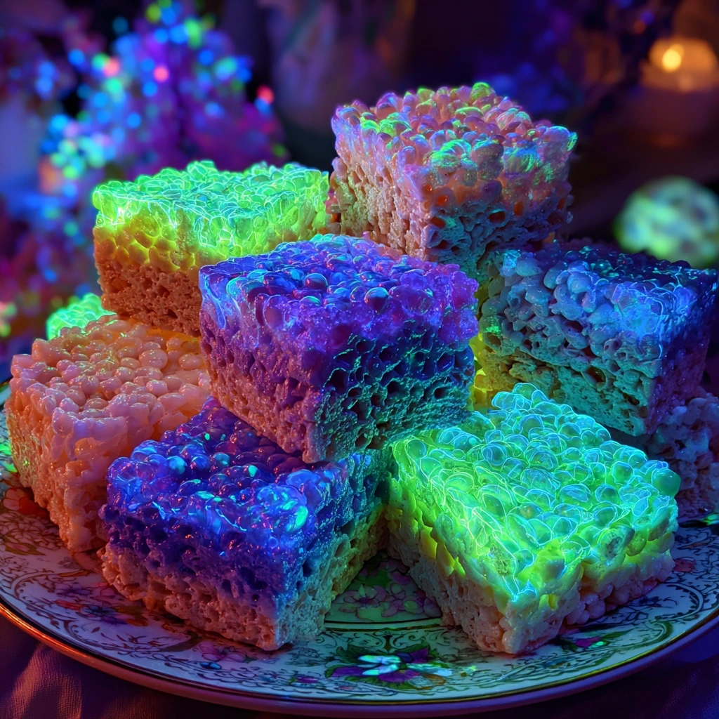 Glow in the Dark Rice Krispies Treats with Colorful Marshmallows and Edible Glitter