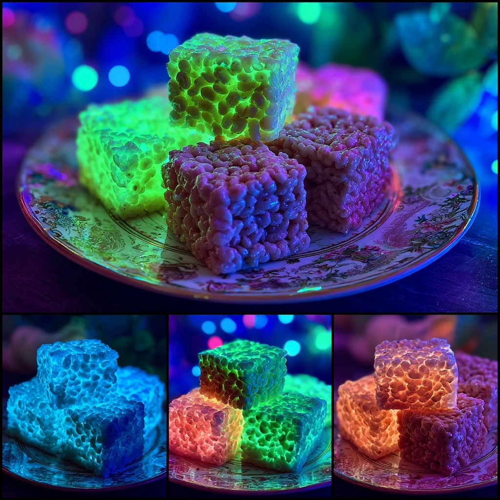 Glow in the Dark Rice Krispies Treats with Colorful Marshmallows and Edible Glitter