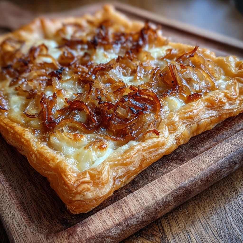 Savory Golden Caramelized Onion & Gruyère Puff Pastry Tart with Thyme
