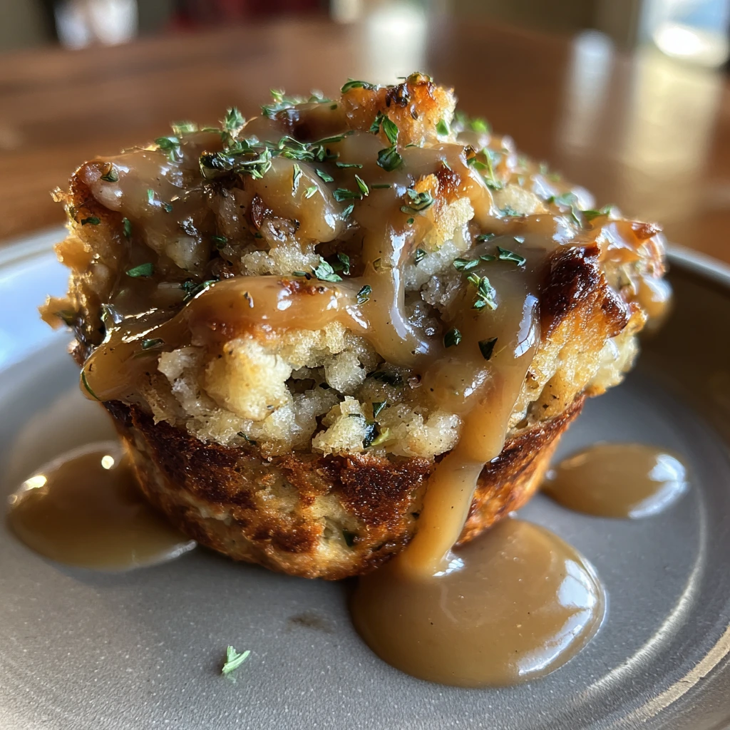 Savory Gravy-Stuffed Stuffing Muffins with Herbs and Aromatic Vegetables