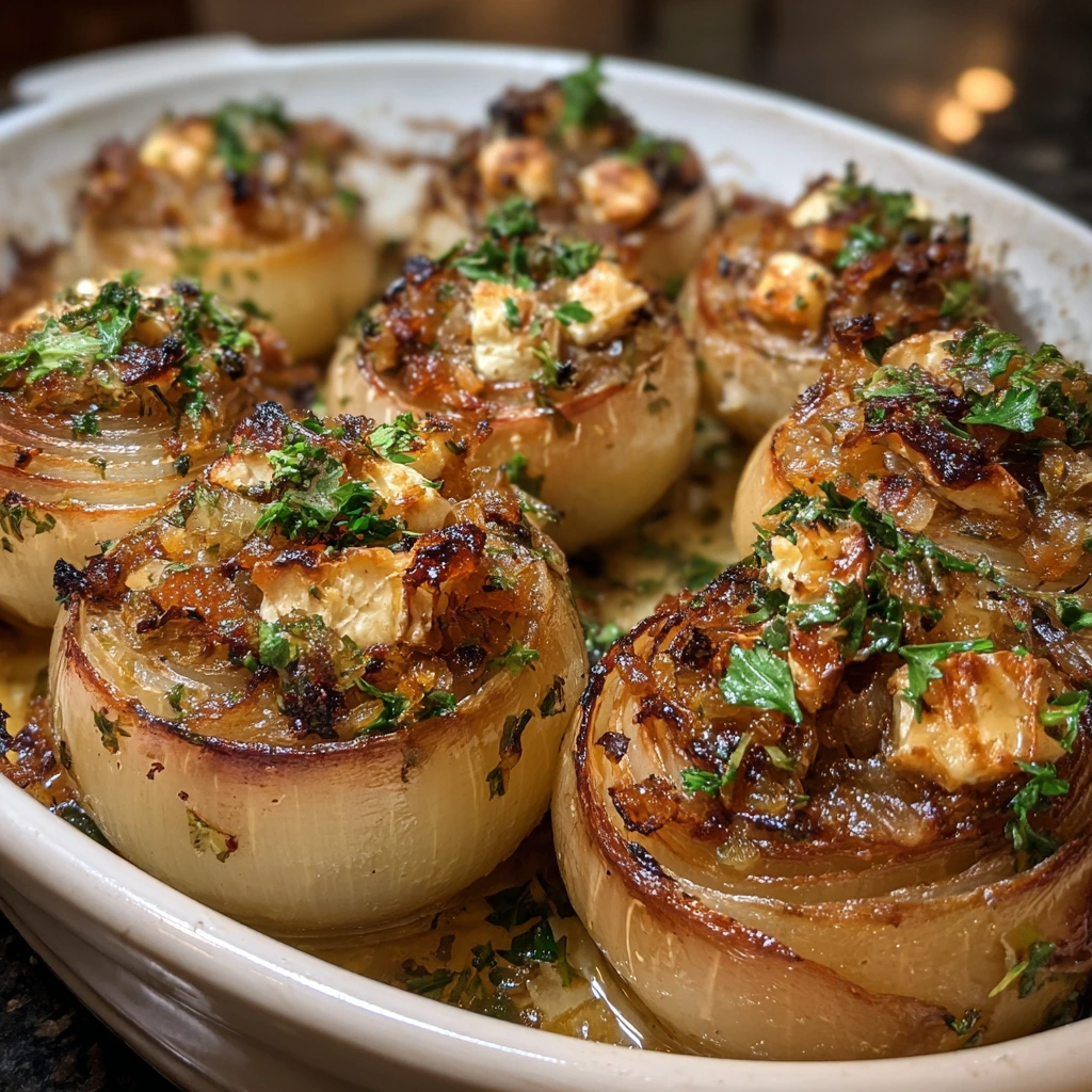Delicious Greek Stuffed Onions with Savory Rice and Feta Cheese
