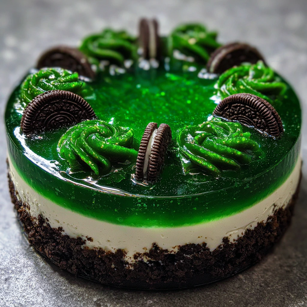 Decadent Green Velvet Oreo Cheesecake with Creamy Vanilla Topping