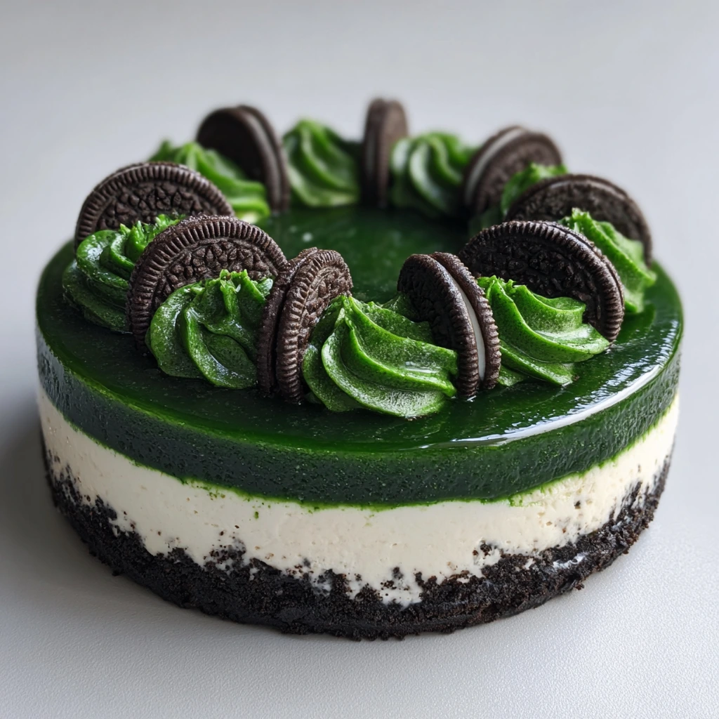 Decadent Green Velvet Oreo Cheesecake with Creamy Vanilla Topping
