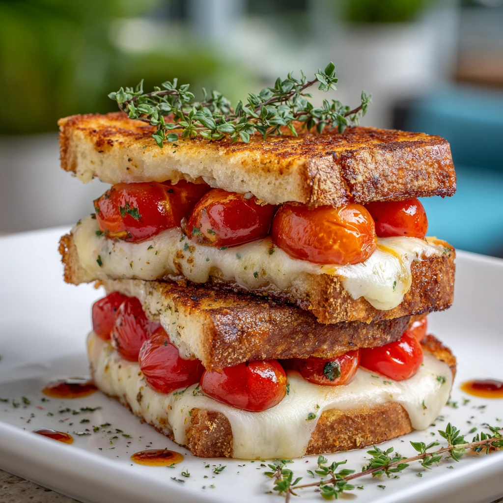Deliciously Cheesy Grilled Cheese Sandwich with Sweet Cherry Tomatoes
