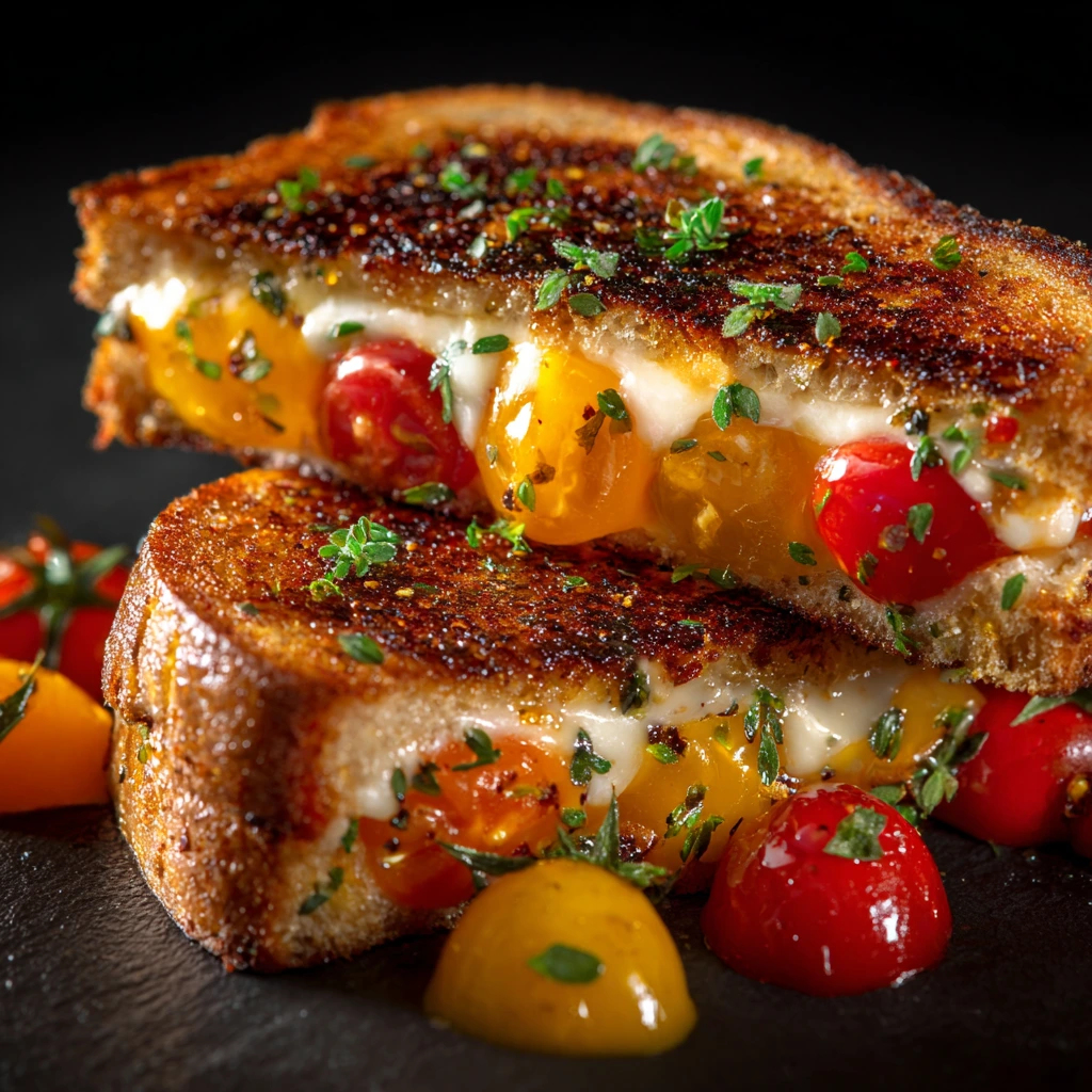 Deliciously Cheesy Grilled Cheese Sandwich with Sweet Cherry Tomatoes