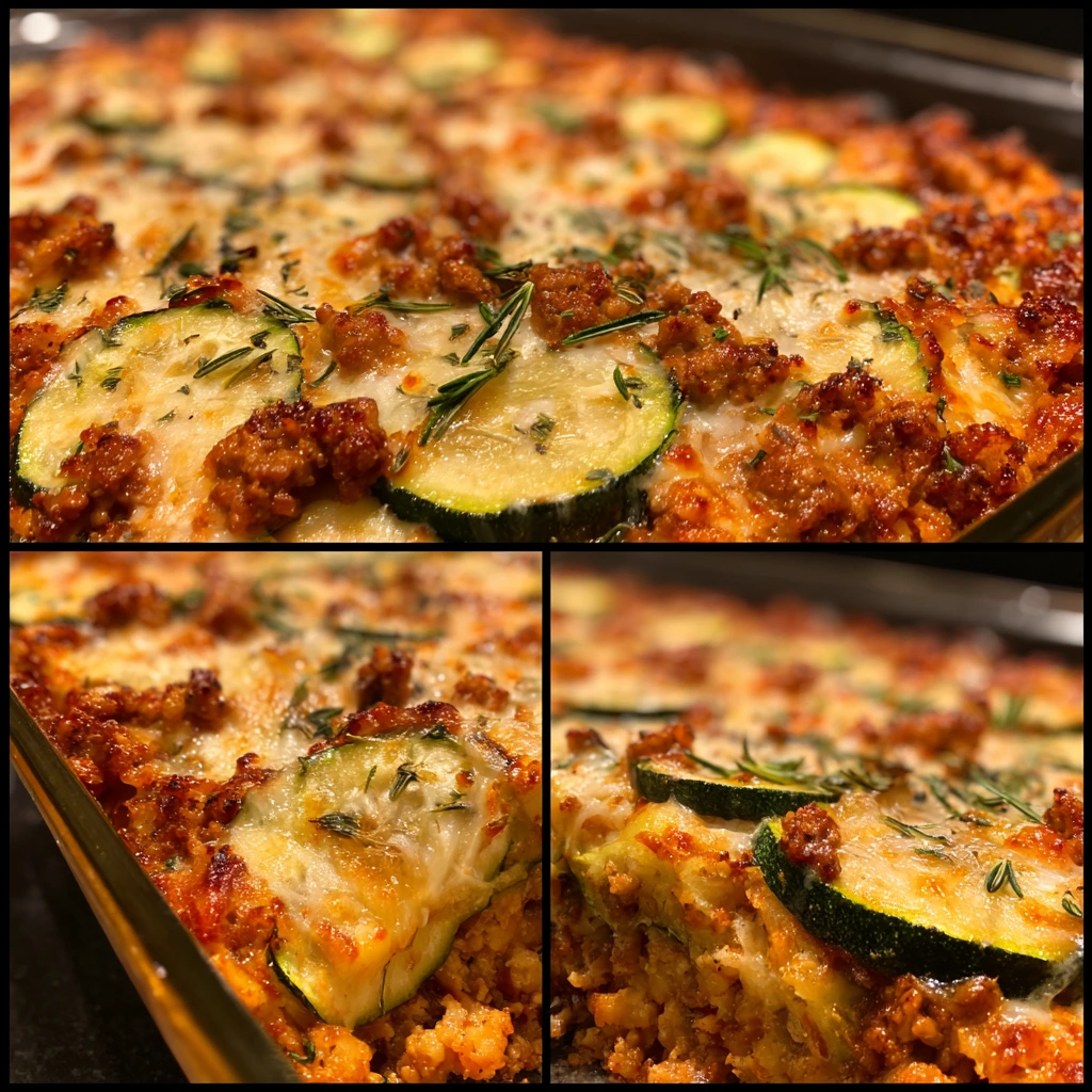 Savory Ground Turkey Zucchini Casserole with Cheese and Herbs