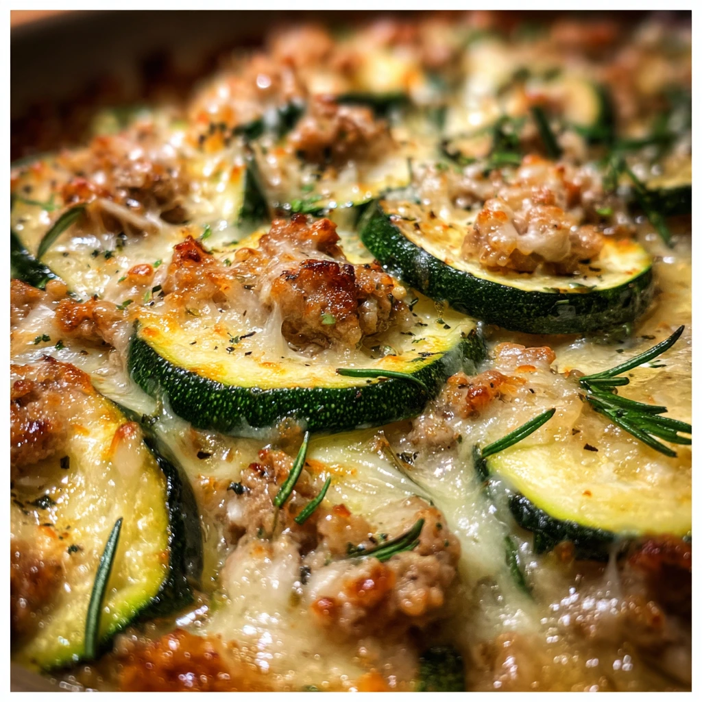 Savory Ground Turkey Zucchini Casserole with Cheese and Herbs