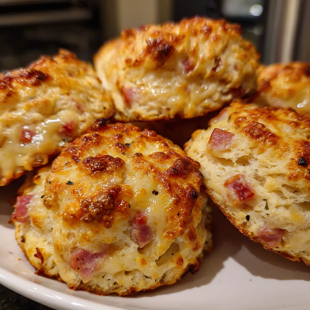 Fluffy Buttermilk Ham and Sharp Cheddar Cheese Biscuits with Fresh Herbs