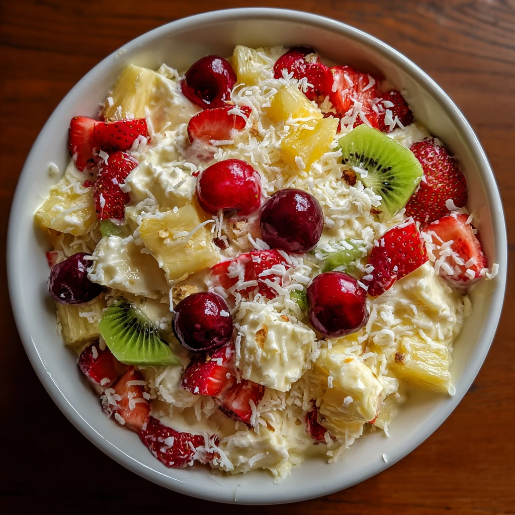 Tropical Delight Hawaiian Cheesecake Salad with Pineapple, Coconut, and Creamy Topping