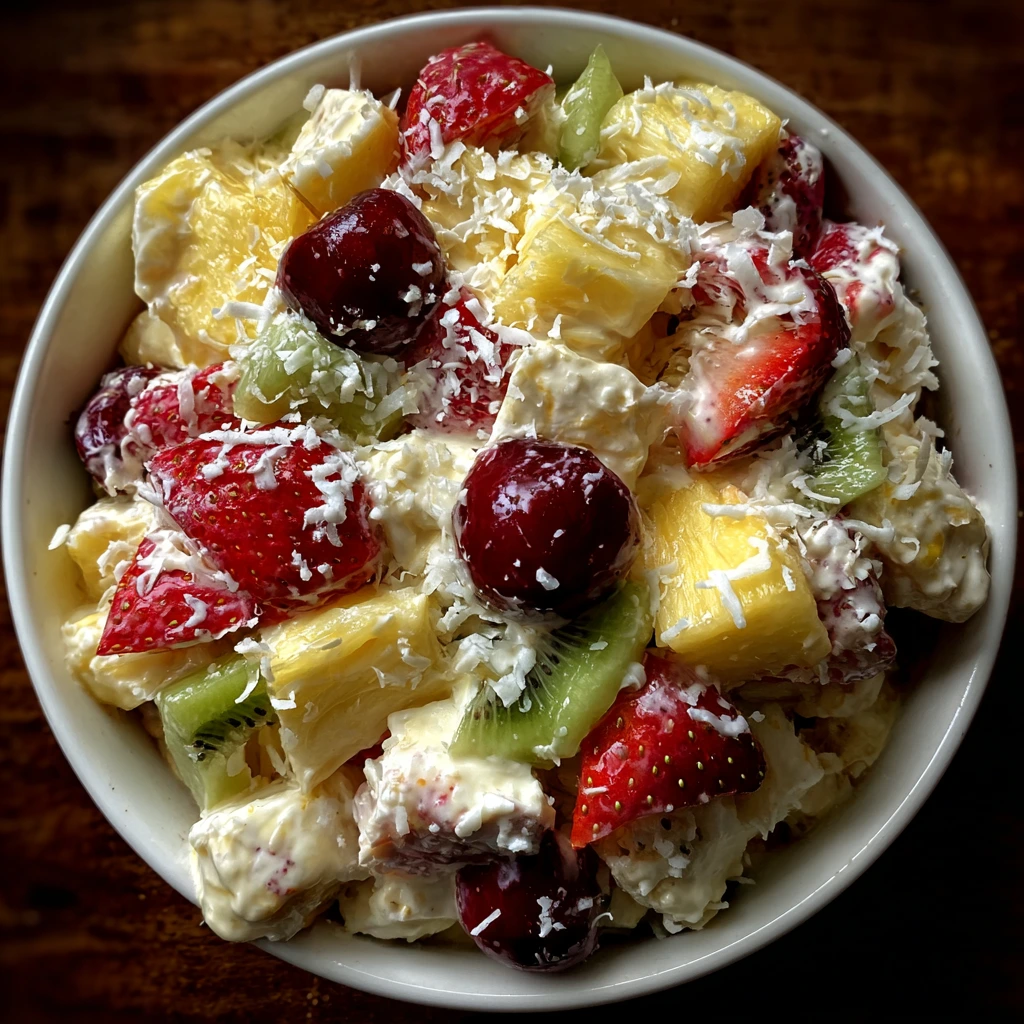 Tropical Delight Hawaiian Cheesecake Salad with Pineapple, Coconut, and Creamy Topping
