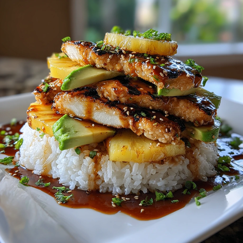 Deliciously Sweet and Savory Hawaiian Huli Huli Chicken Stack