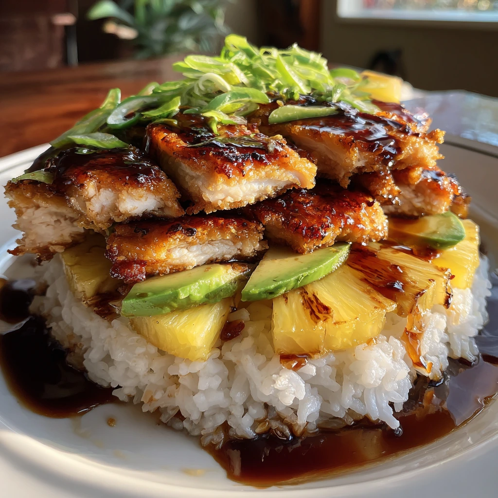 Deliciously Sweet and Savory Hawaiian Huli Huli Chicken Stack