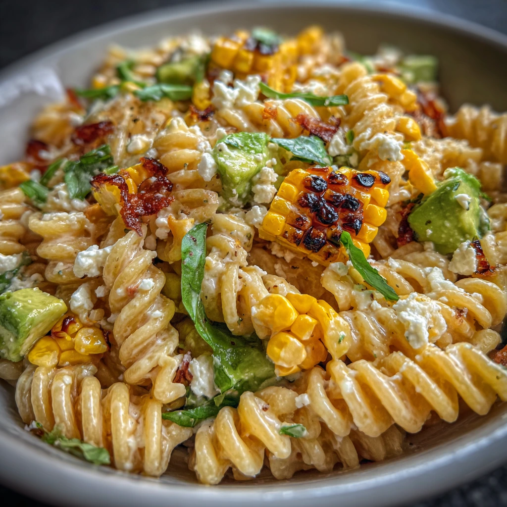 Bright and Flavor-Packed Healthy Street Corn Pasta Salad with Avocado and Lime