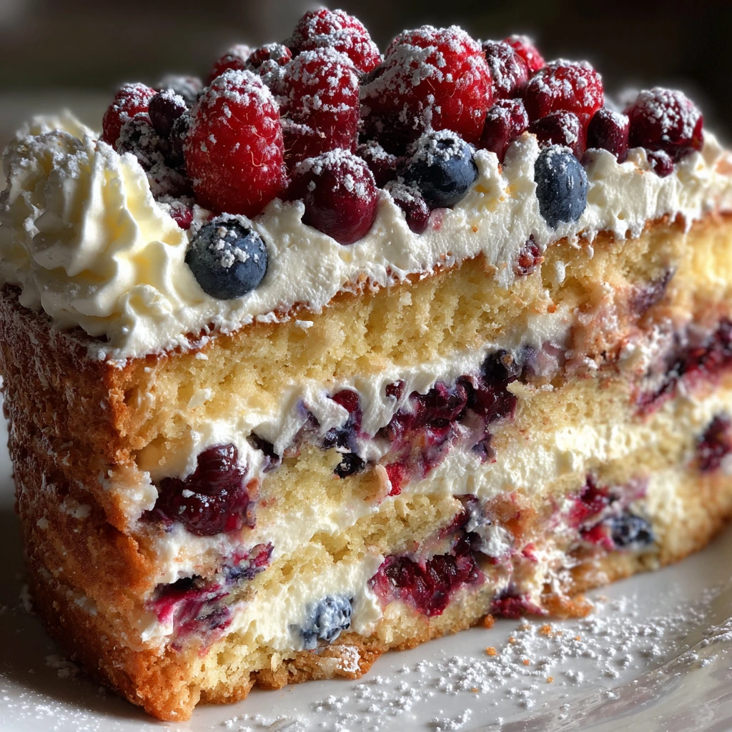 Decadent Heaven on Earth Cake with Whipped Cream and Fresh Berries