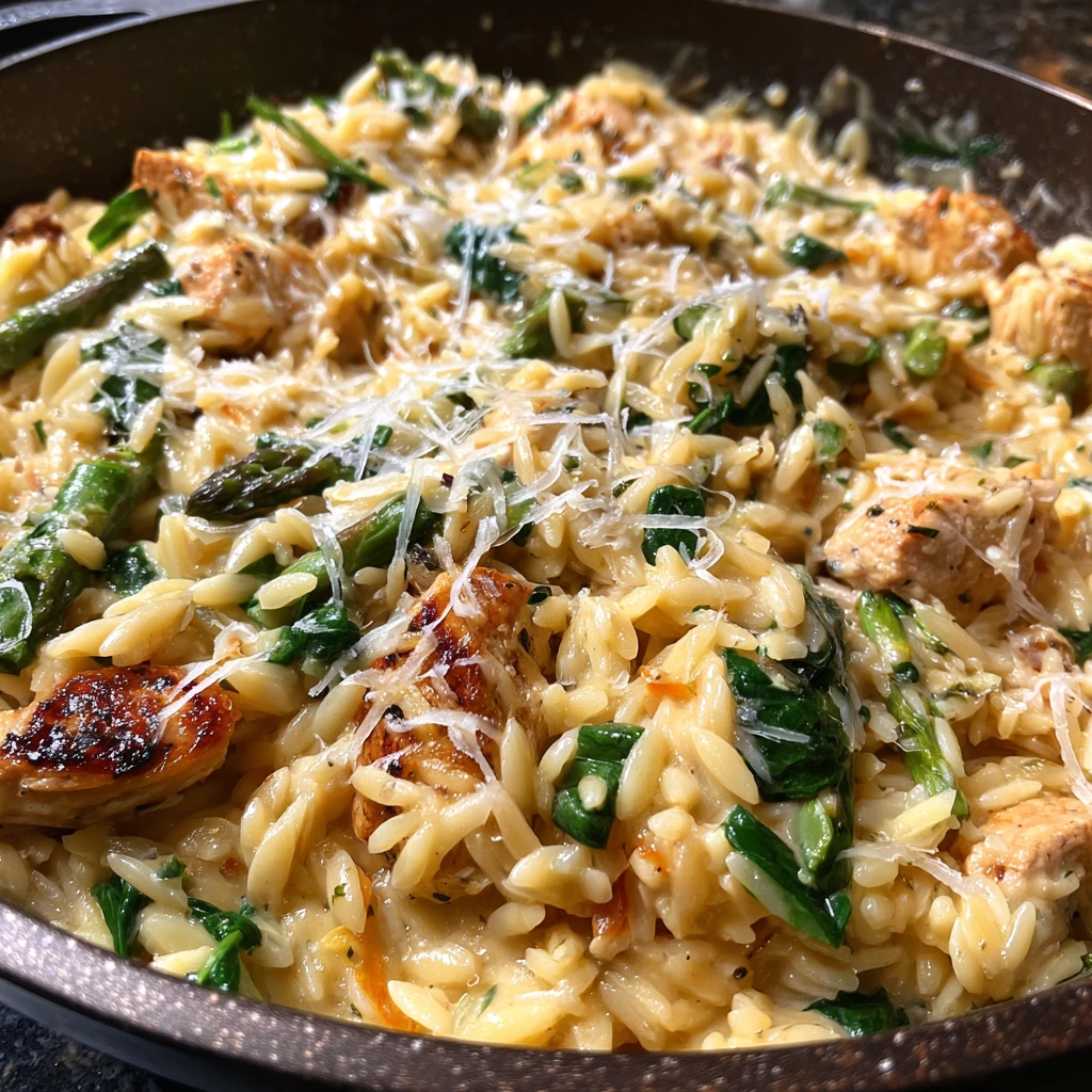 Hearty High Protein Chicken Orzo with Spinach and Lemon Zest