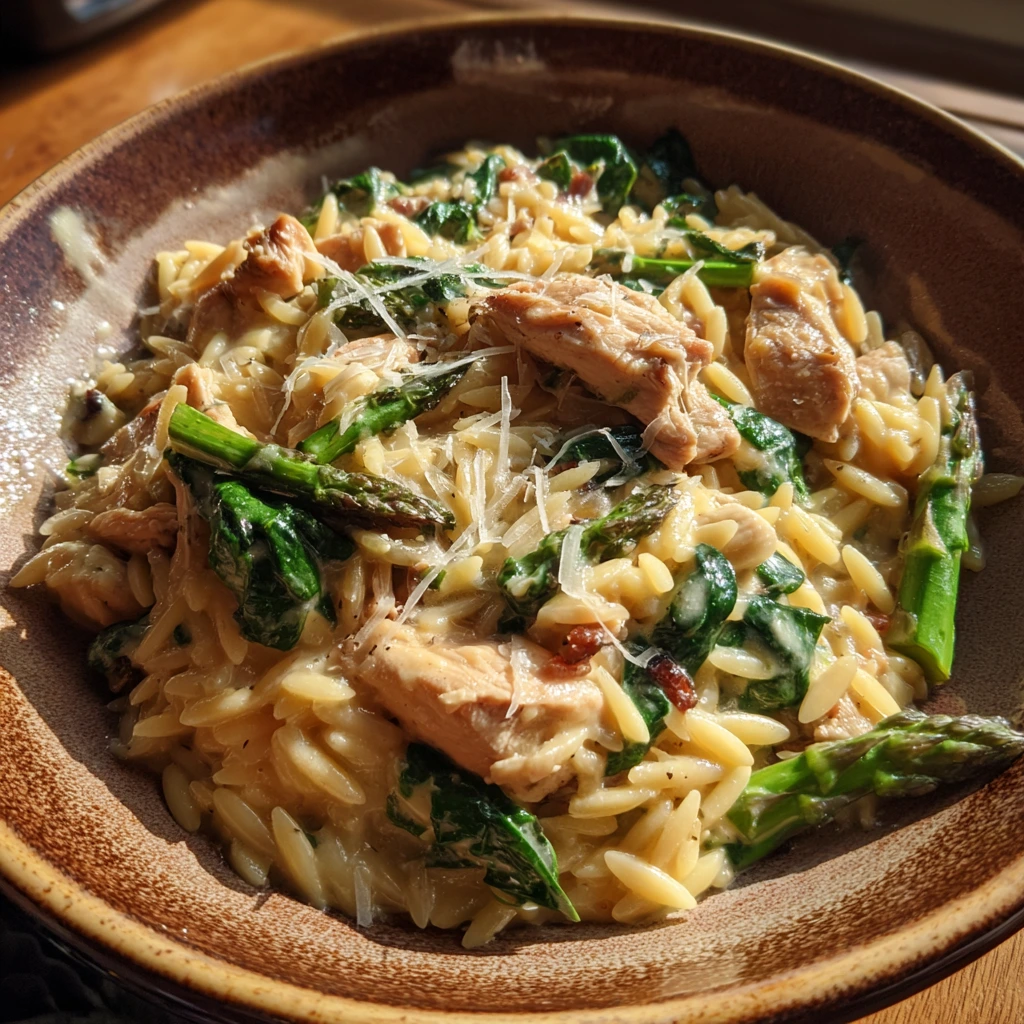 Hearty High Protein Chicken Orzo with Spinach and Lemon Zest