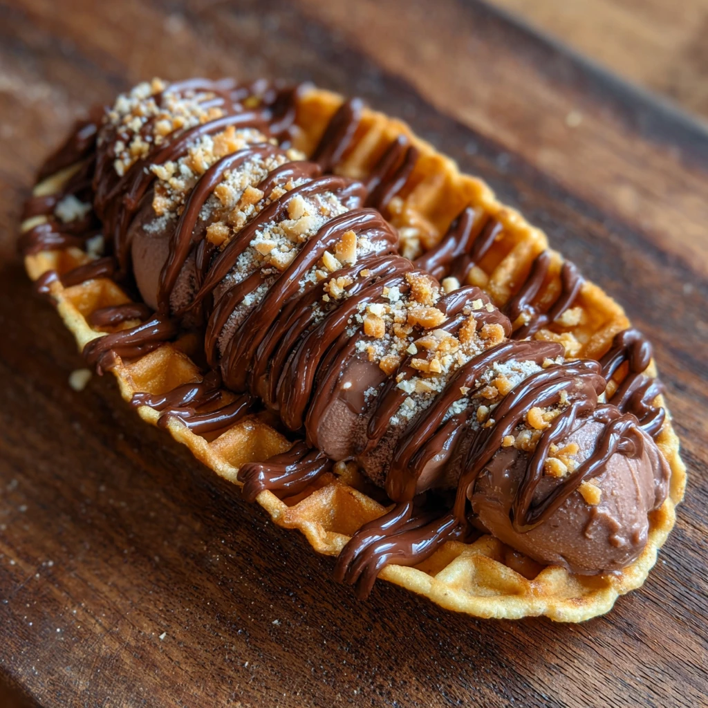 Deliciously Crunchy Homemade Choco Tacos with Ice Cream and Chocolate Sauce
