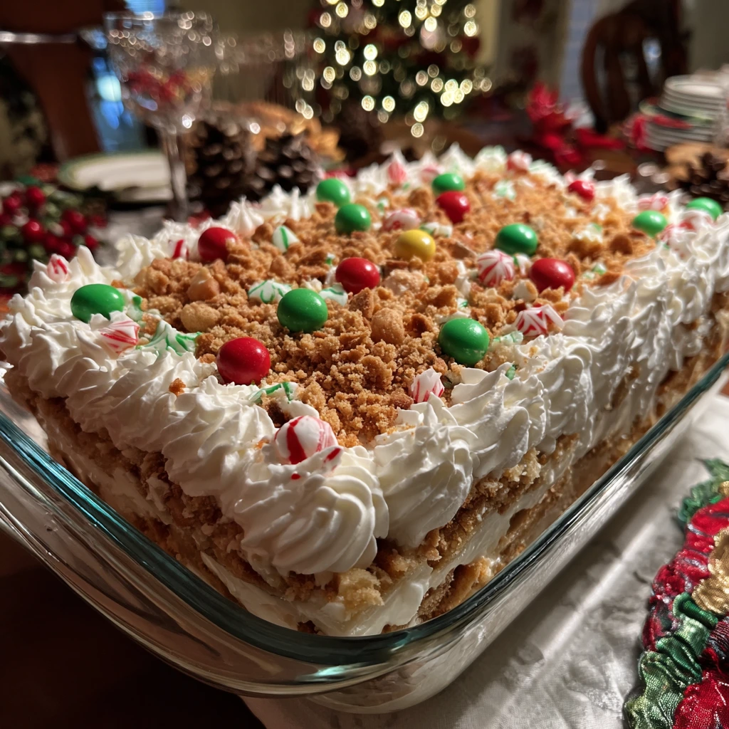 Deliciously Layered Homemade Christmas Cookie Lasagna with Cream Cheese and Peppermint