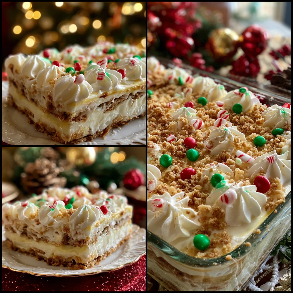 Deliciously Layered Homemade Christmas Cookie Lasagna with Cream Cheese and Peppermint