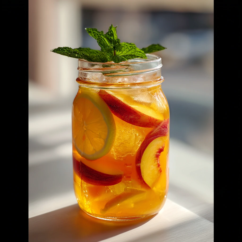 Refreshing Homemade Peach Lemonade with Fresh Mint and Sparkling Water