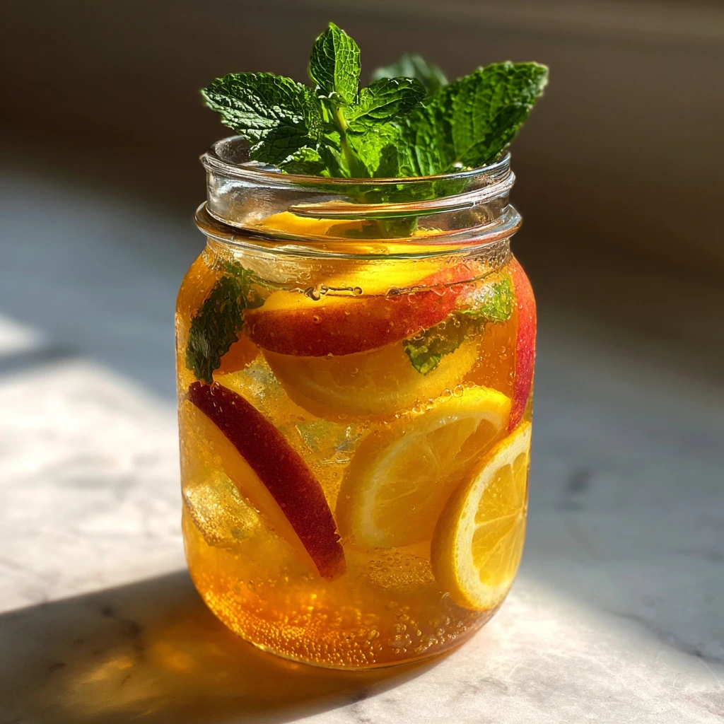 Refreshing Homemade Peach Lemonade with Fresh Mint and Sparkling Water