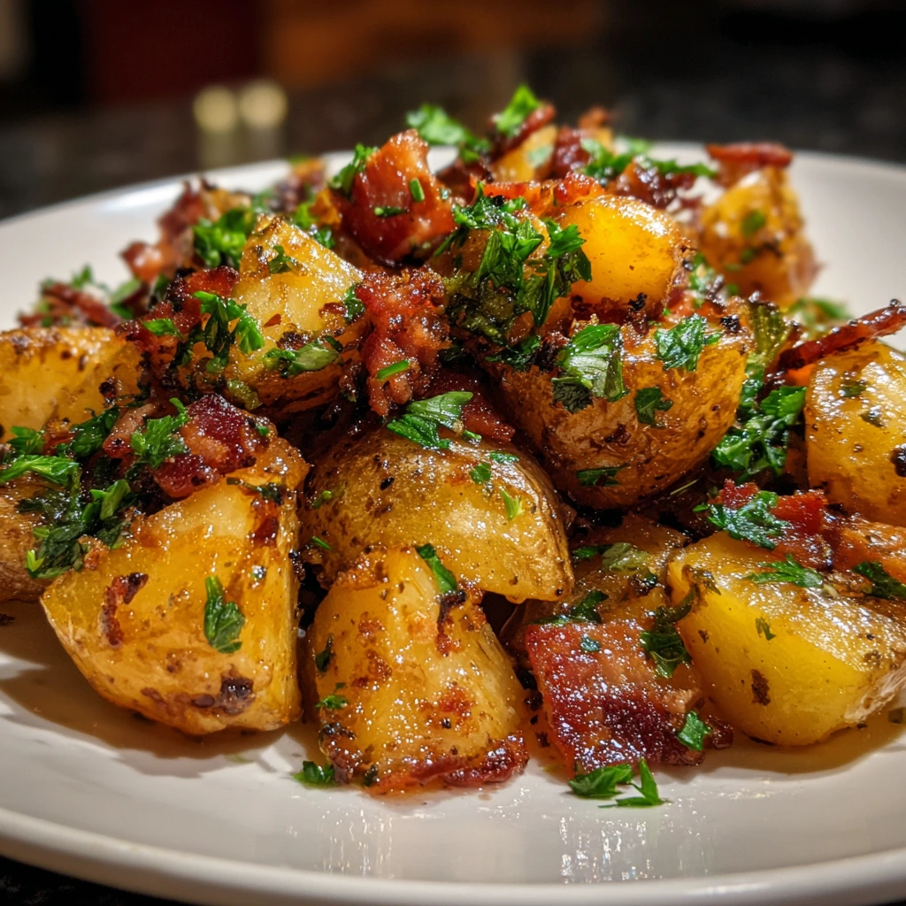Sweet and Savory Honey Bacon Roasted Potatoes with Garlic and Herbs