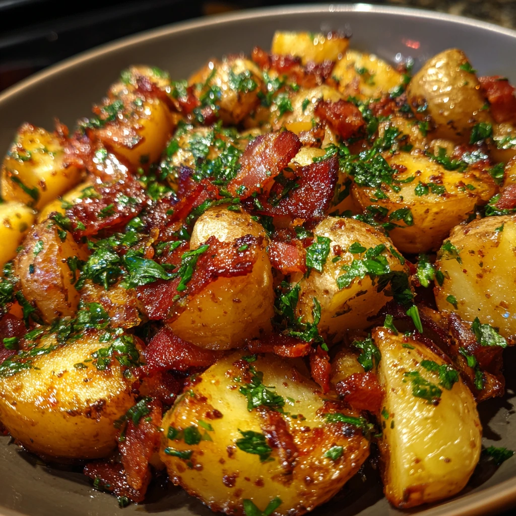 Sweet and Savory Honey Bacon Roasted Potatoes with Garlic and Herbs