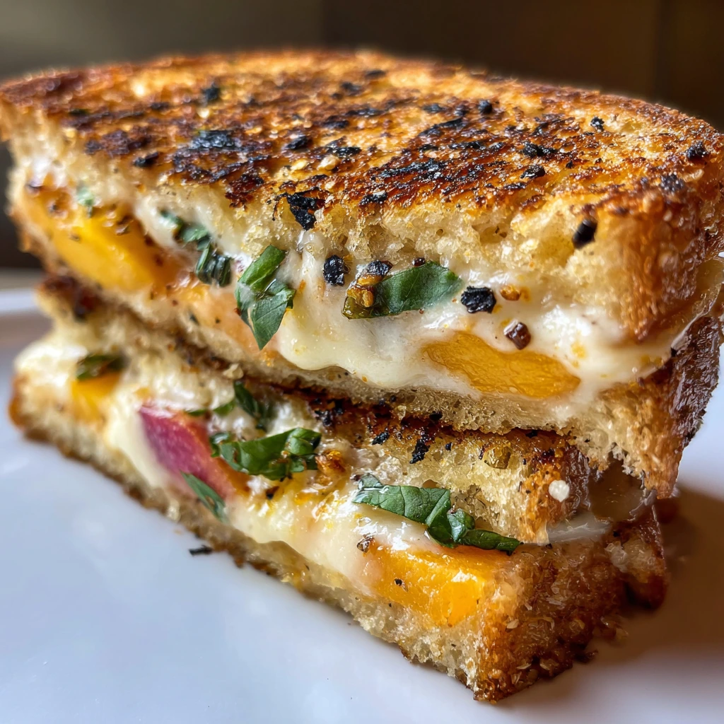 Decadent Honey Peach White Cheddar Grilled Cheese Sandwich