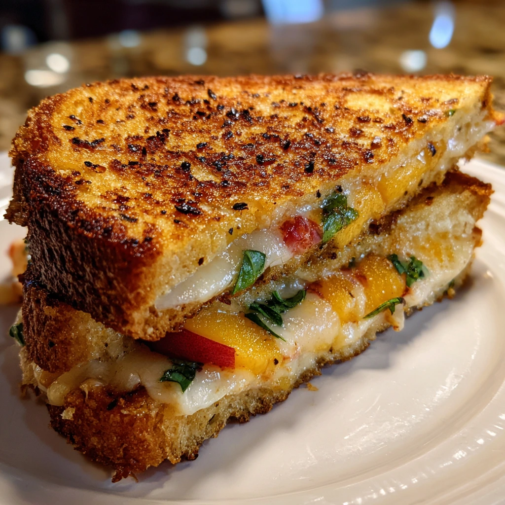 Decadent Honey Peach White Cheddar Grilled Cheese Sandwich