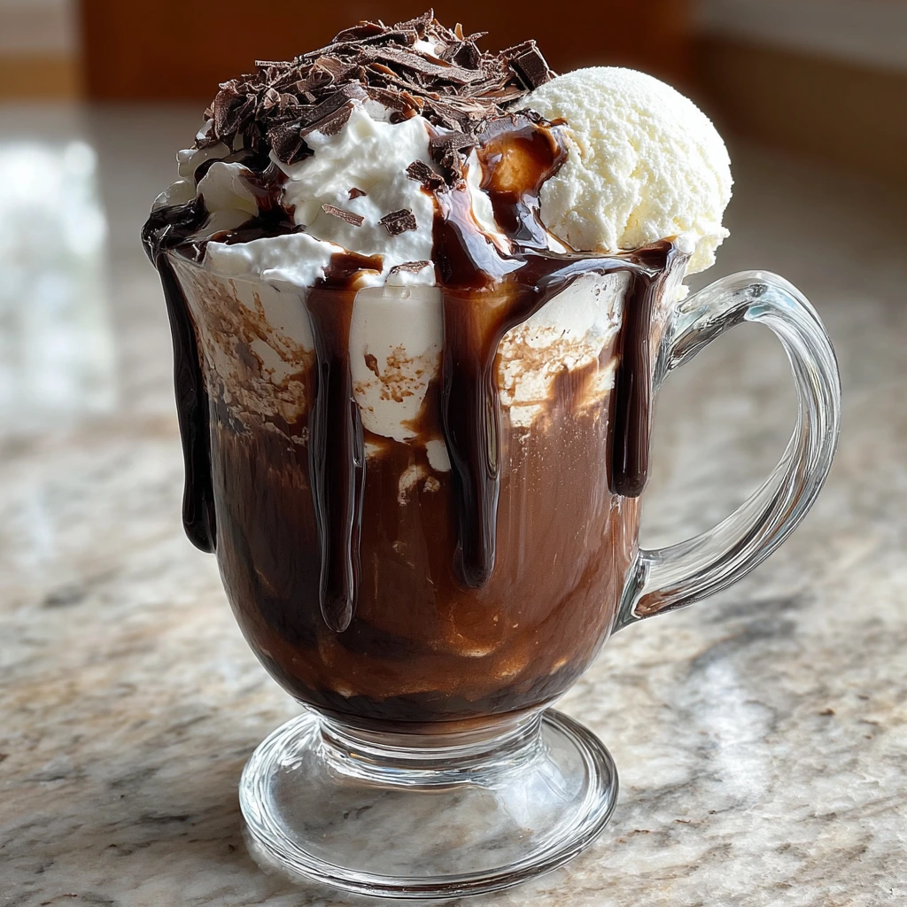 Decadent Hot Chocolate Floats with Whipped Cream and Ice Cream Delight