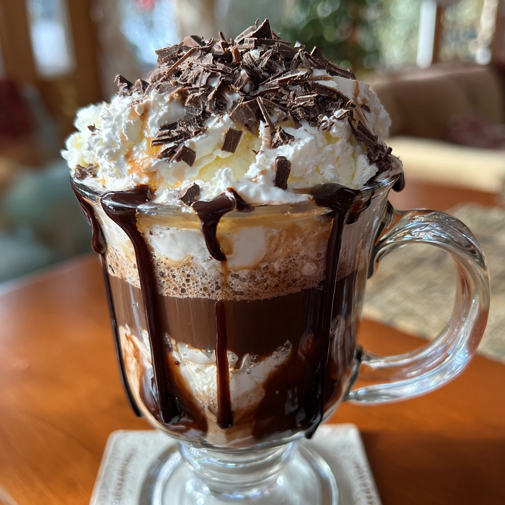 Decadent Hot Chocolate Floats with Whipped Cream and Ice Cream Delight