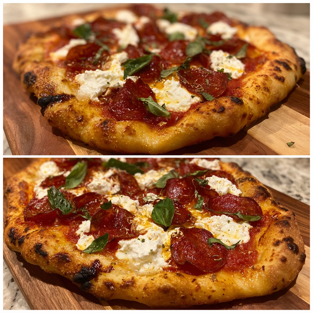 Spicy Sweet Hot Honey Pepperoni Ricotta Pizza with Crispy Crust