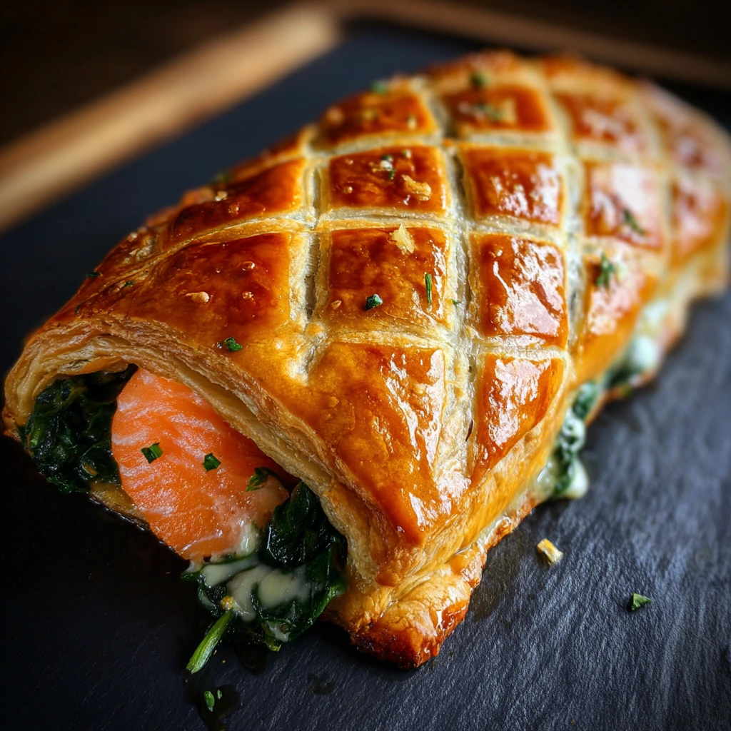 Delicious Individual Salmon Wellingtons with Spinach and Creamy Dill Sauce