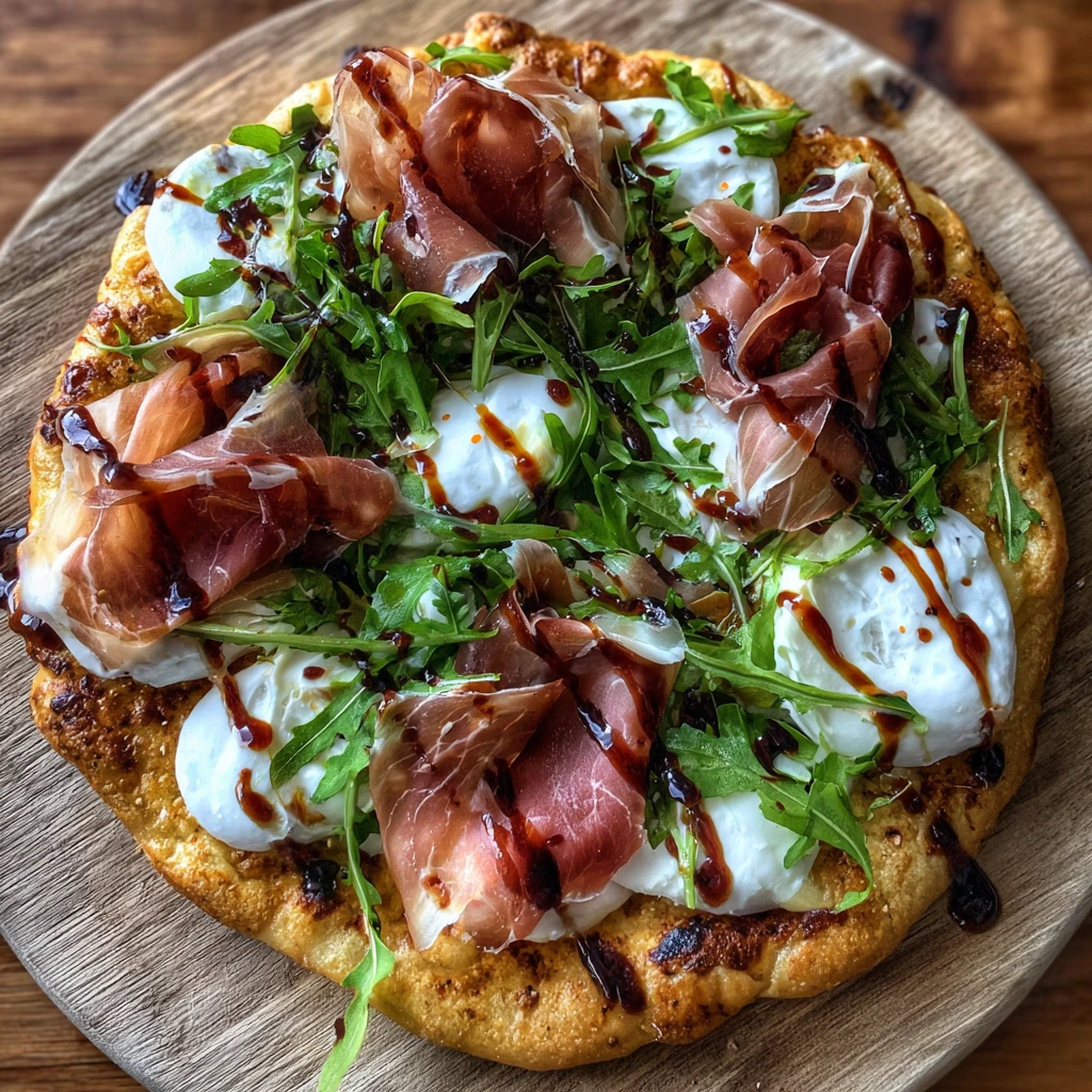 Deliciously Irresistible Prosciutto Honey Burrata Pizza with Fresh Arugula