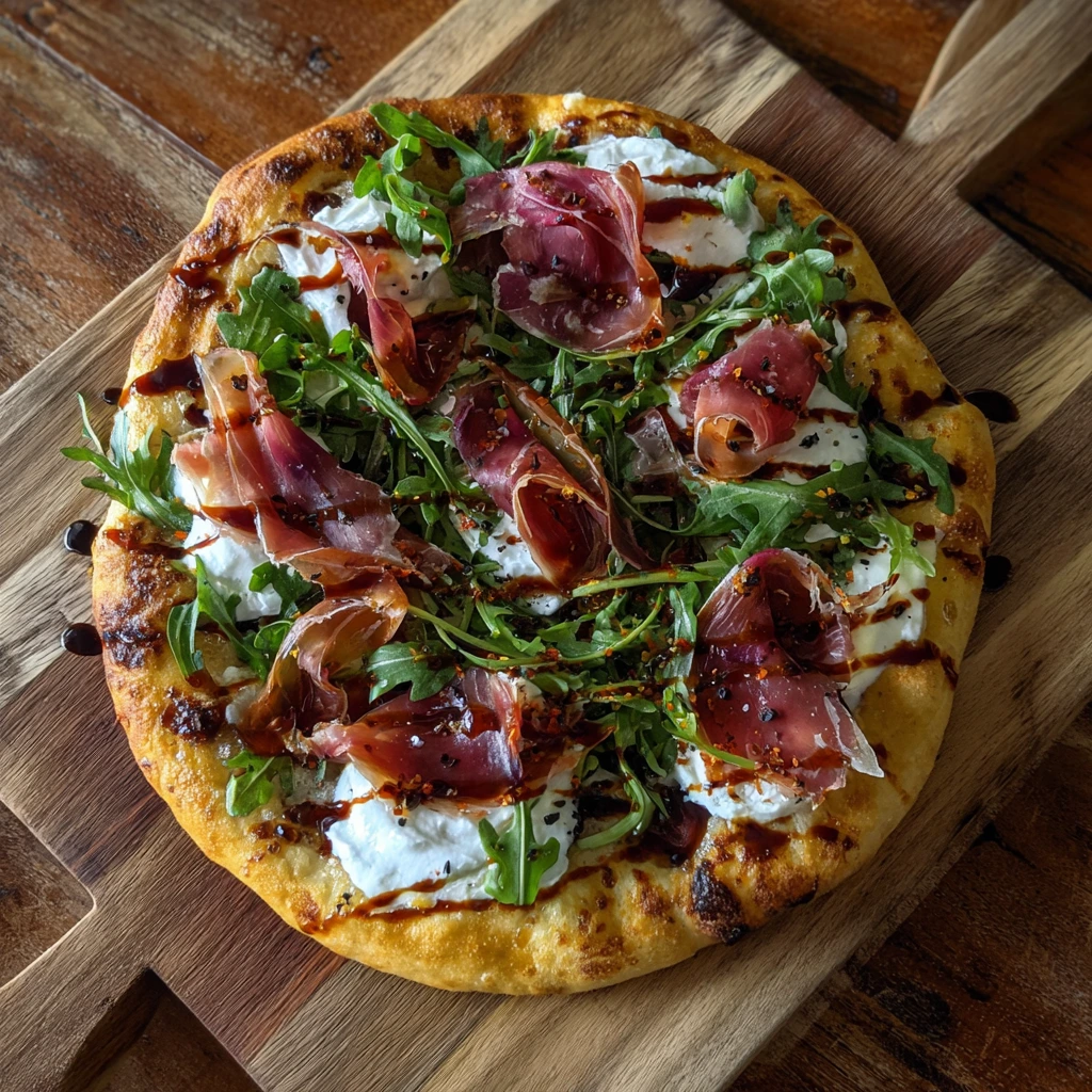 Deliciously Irresistible Prosciutto Honey Burrata Pizza with Fresh Arugula