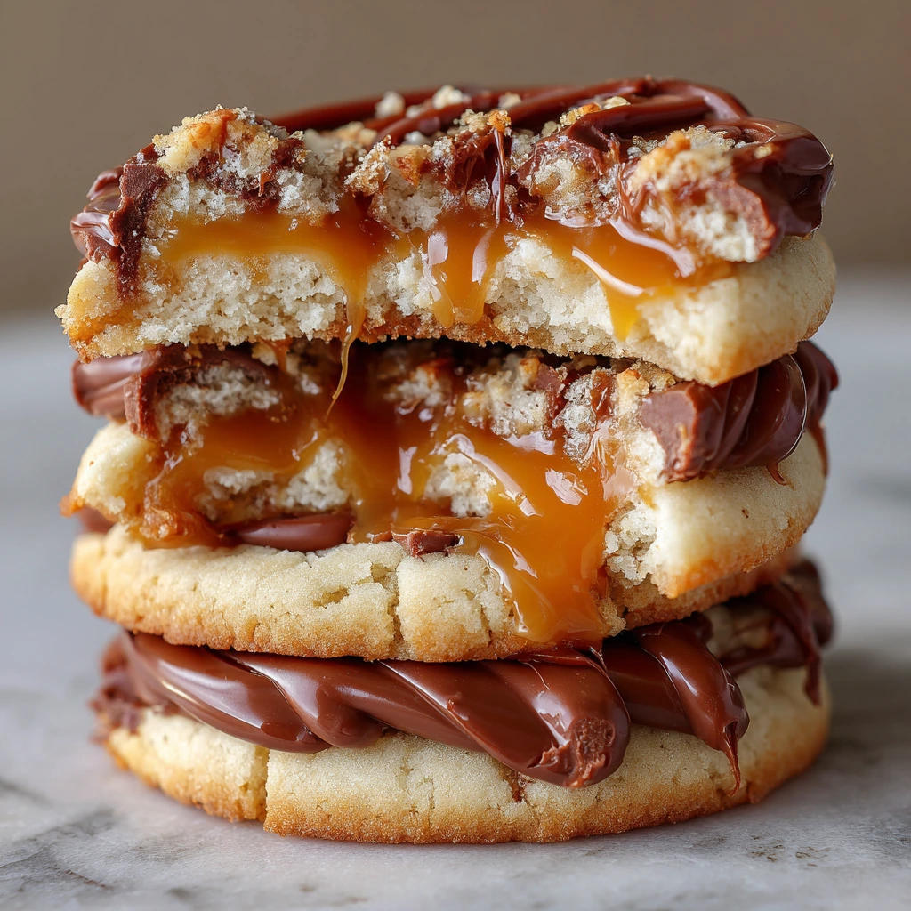 Decadent Irresistible Twix Cookies with Caramel and Chocolate Drizzle