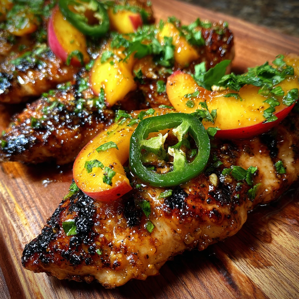 Spicy-Sweet Jalapeno Peach Chicken with Tangy Glaze and Fresh Herbs