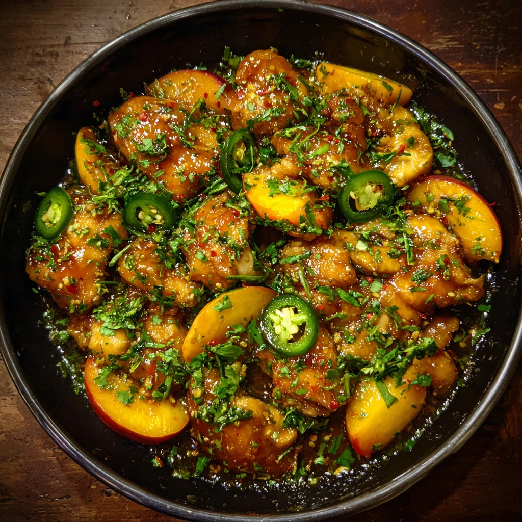 Spicy Jalapeno Peach Chicken with a Sweet and Tangy Glaze