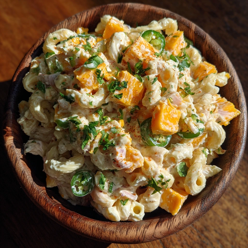 Spicy Jalapeno Popper Macaroni Salad with Creamy Cheese and Bacon