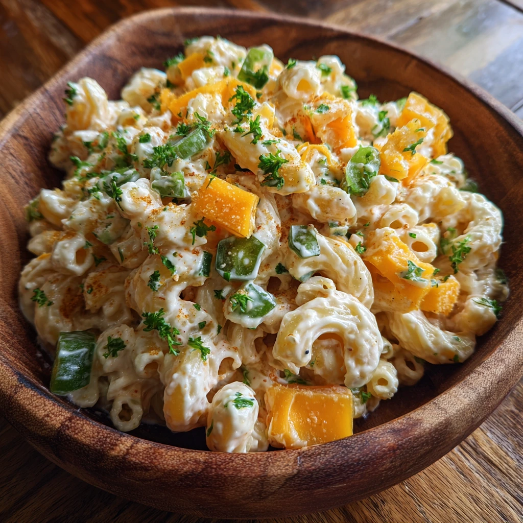 Spicy Jalapeno Popper Macaroni Salad with Creamy Cheese and Bacon