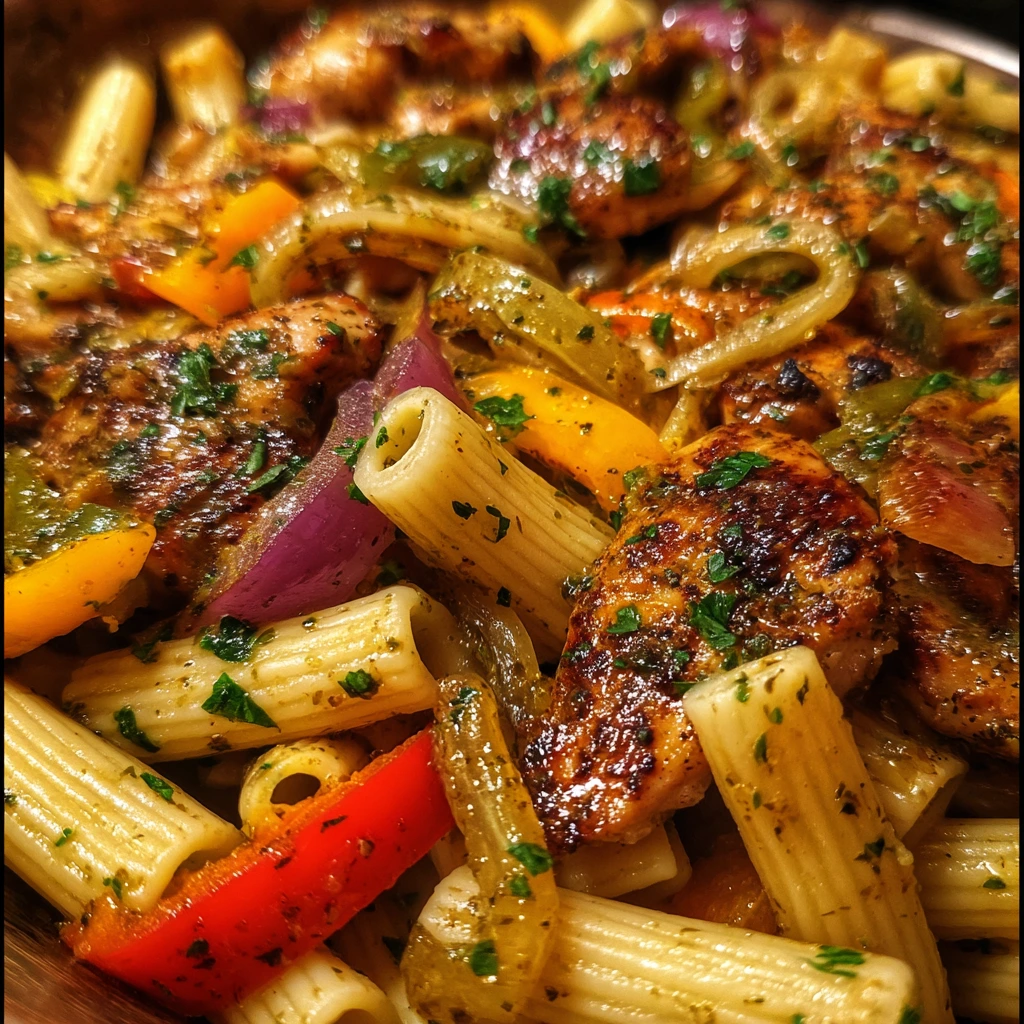 Spicy and Creamy Jerk Chicken Rasta Pasta with Fresh Vegetables
