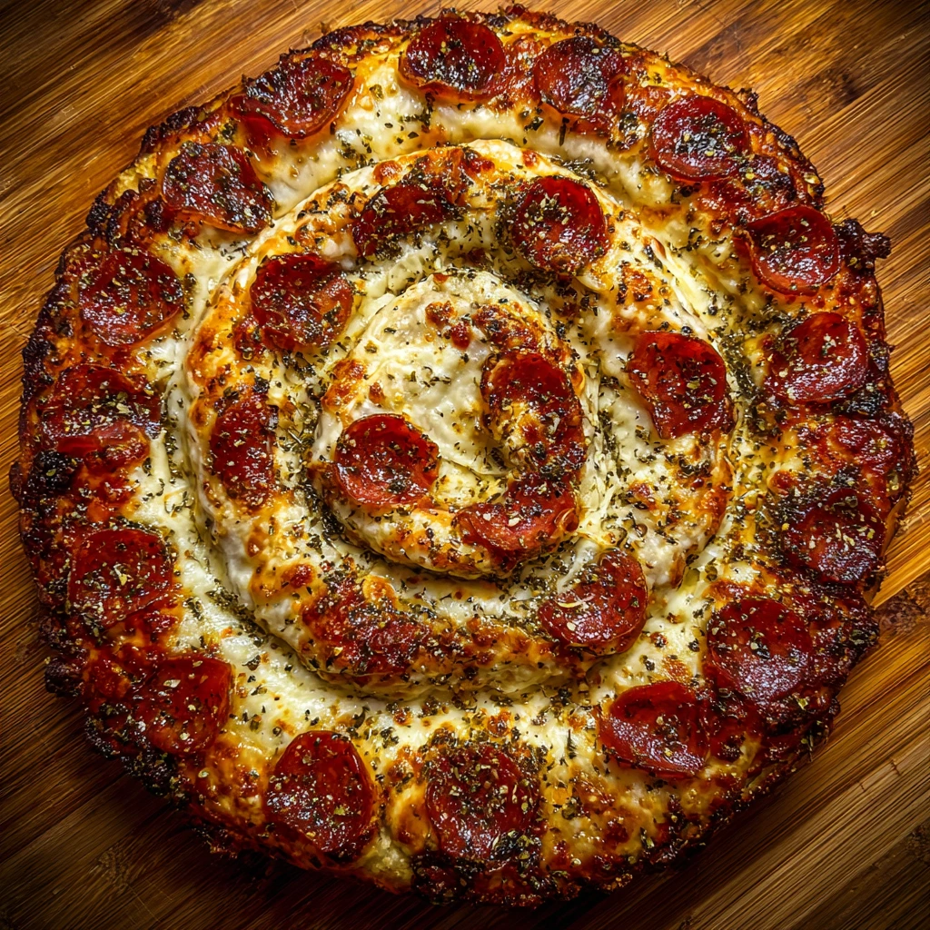Delicious Jumbo Pepperoni-Stuffed Pizza Spiral with Cheesy Goodness