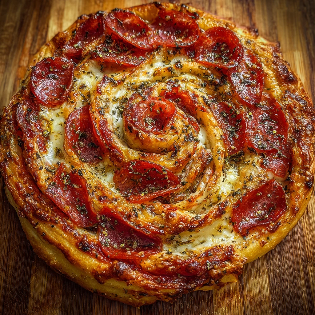 Delicious Jumbo Pepperoni-Stuffed Pizza Spiral with Cheesy Goodness
