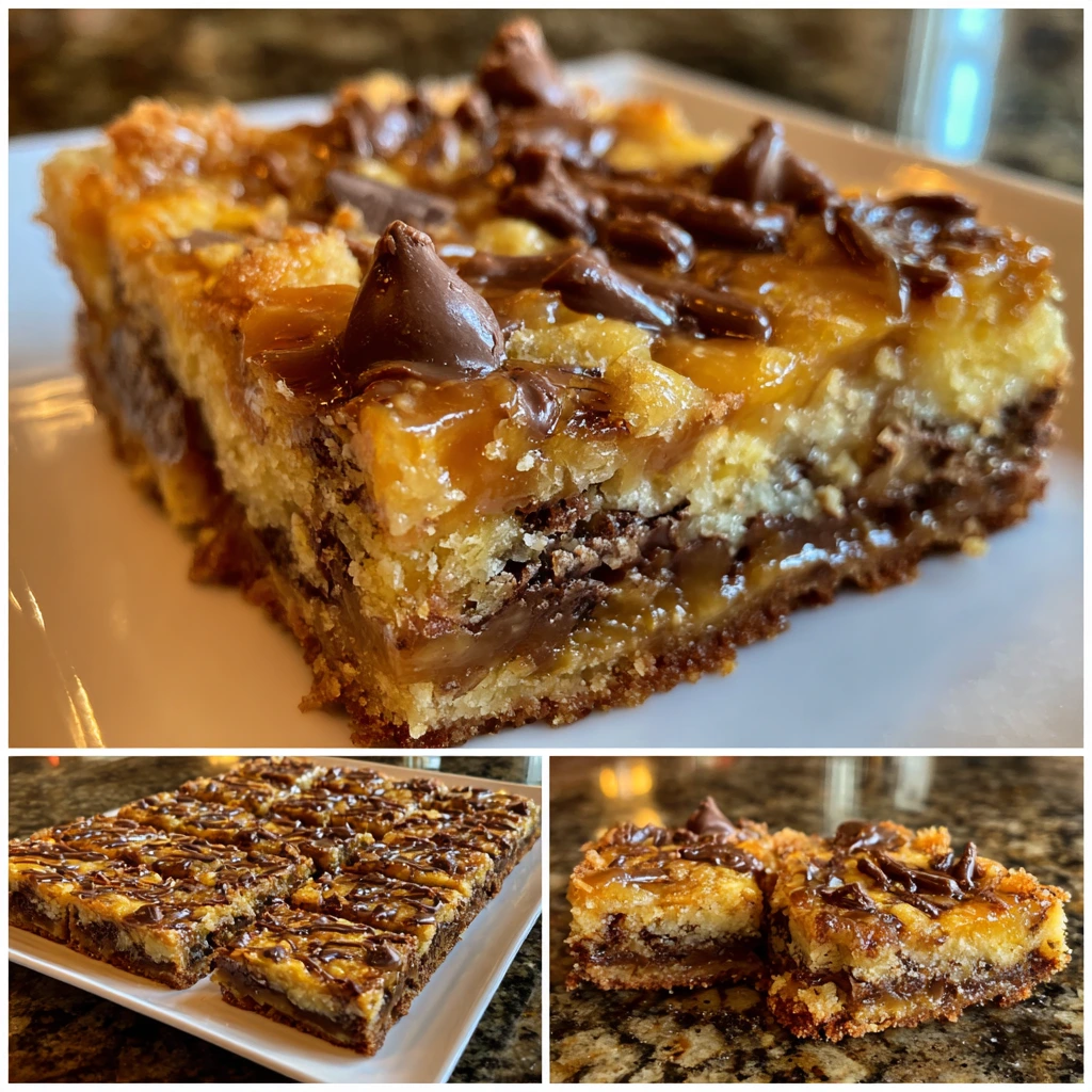 Decadent Knock You Naked Bars with Chocolate, Caramel, and Creamy Peanut Butter